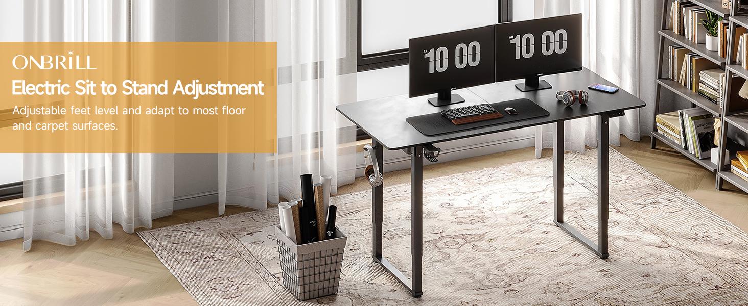 【SPRING GLOW UP】ONBRILL Height Adjustable Electric Standing Desk 71x32 Inches Rectangle Sit Stand Up Desk with Dual Motorand Memory Preset Home Office Computer Desk
