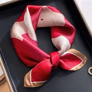 Women’s Retro Printed Silk Square Scarf/Necktie – Premium Korean Style, Versatile for Professional Looks, Imitation Silk