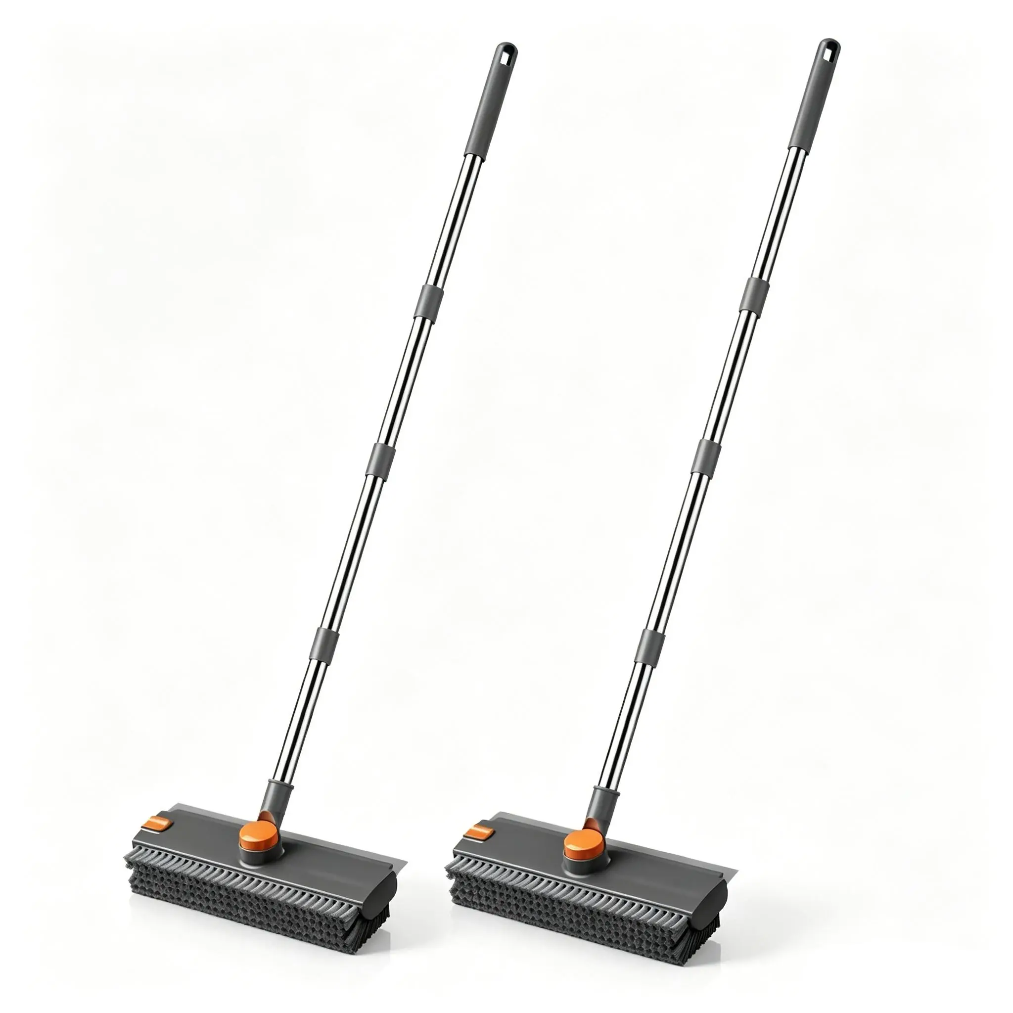 3-in-1 Long-Handled Steel Floor Cleaning Brush - Adjustable Sweep, Scrub, Wipe & Squeegee Combo with Ergonomic Handle, Heavy-Duty Mopping Tool for Tile, Bathtub, Hard-to-Reach Corners, Thick Bristles for Quick Stain, Grime & Mold Removal