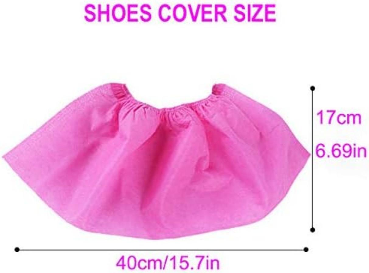 Disposable Shoe Covers 100PCS Non-Slip Durable Indoor Boot Overshoes Protector Thicked Non-Woven Shoe Covers for Carpet Floor Protection Construction Offices One Size Fits All (Pink)