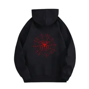 Men's Casual Hoodie Red Spider Web Print Soft Warm Autumn Winter Daily Wear Street Style Comfortable Fit Men's Casual Tops