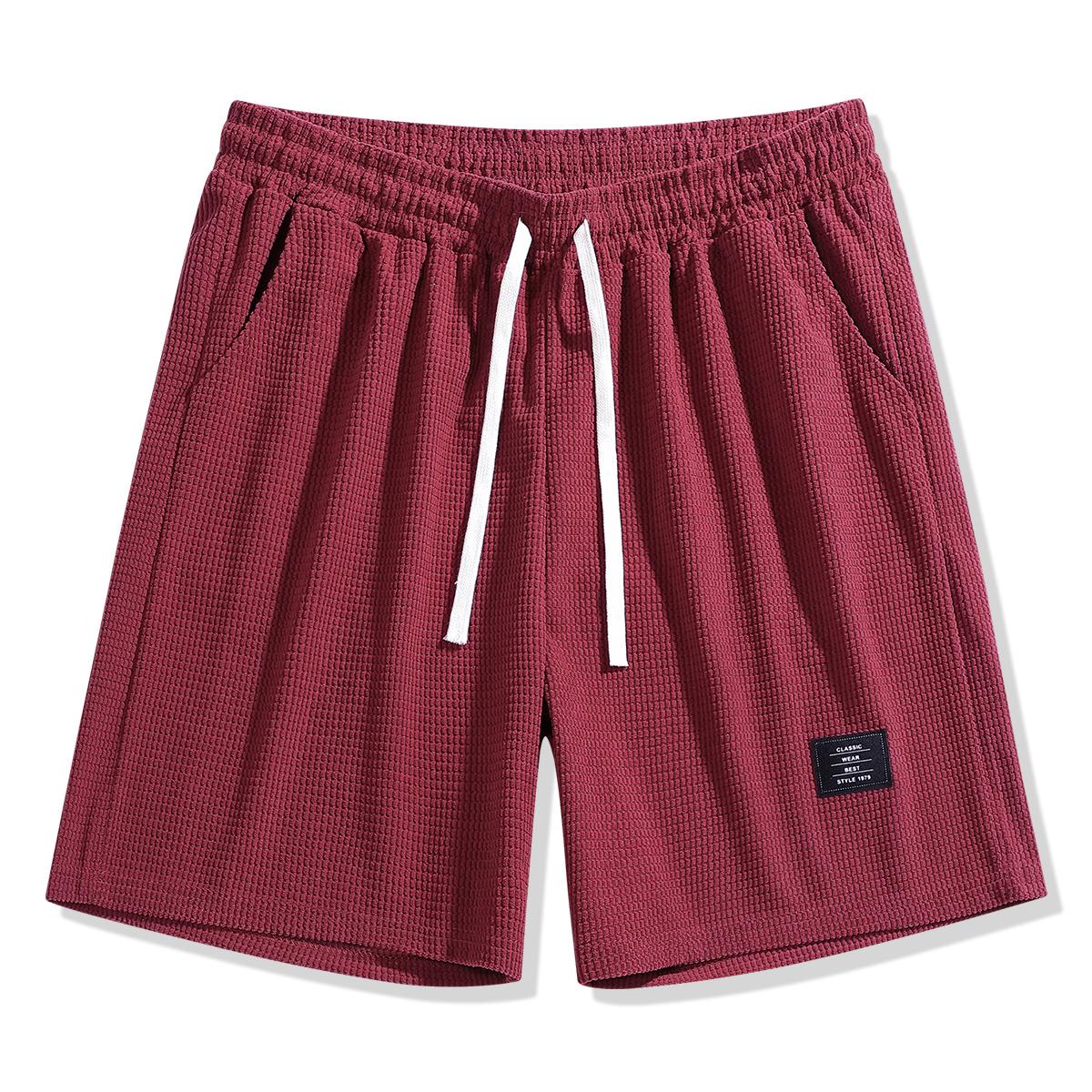 Men'S Lightweight Polyester Casual Shorts with Drawstring Waist - Breathable Textured Fabric, Pockets for Beach, Outdoor & Casual Attire -  Regular Fit, Adjustable Comfort | Simple Design | Durable Fabric