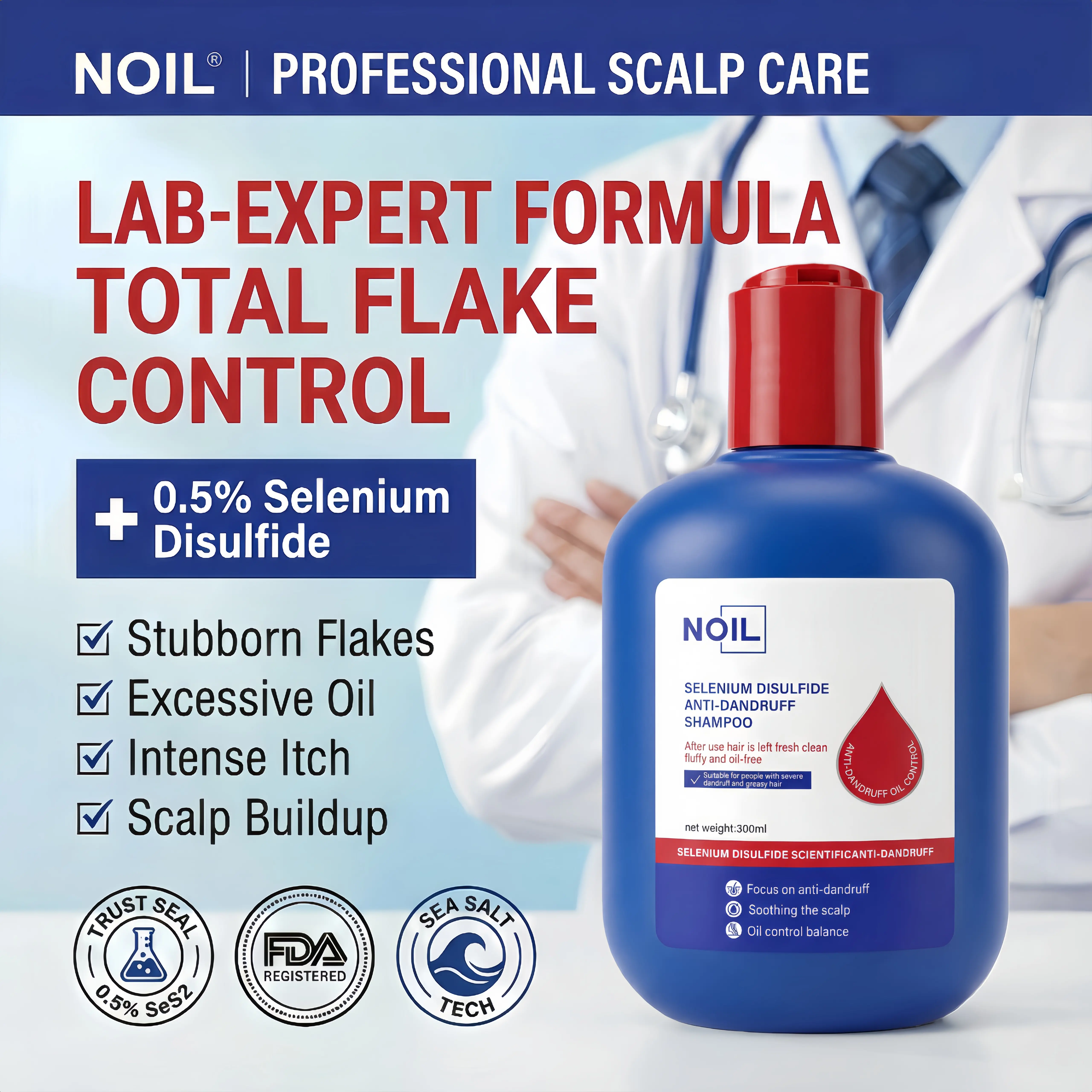 NOIL Selenium Disulfide Hair Care Shampoo Oil Control Refreshing Anti-Dandruff Anti-itch Scalp Cleansing Shampoo, 300ML