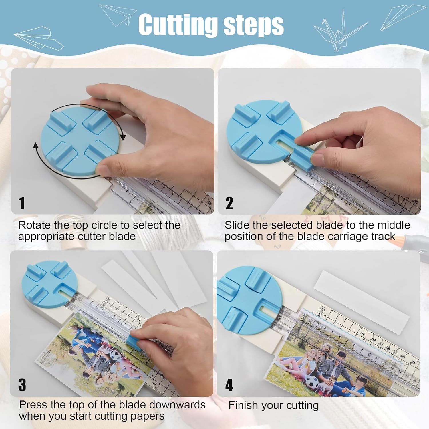 4-in-1 Paper Cutter Trimmer | Multi-Function Scrapbooking Tool with Straight, Wave, Perforated & Creasing Blades | Precision Cutting for Paper, Cardstock, Photos, Coupons & Postcards | Perfect for Crafters & DIY Enthusiasts Office Gadgets Home Office