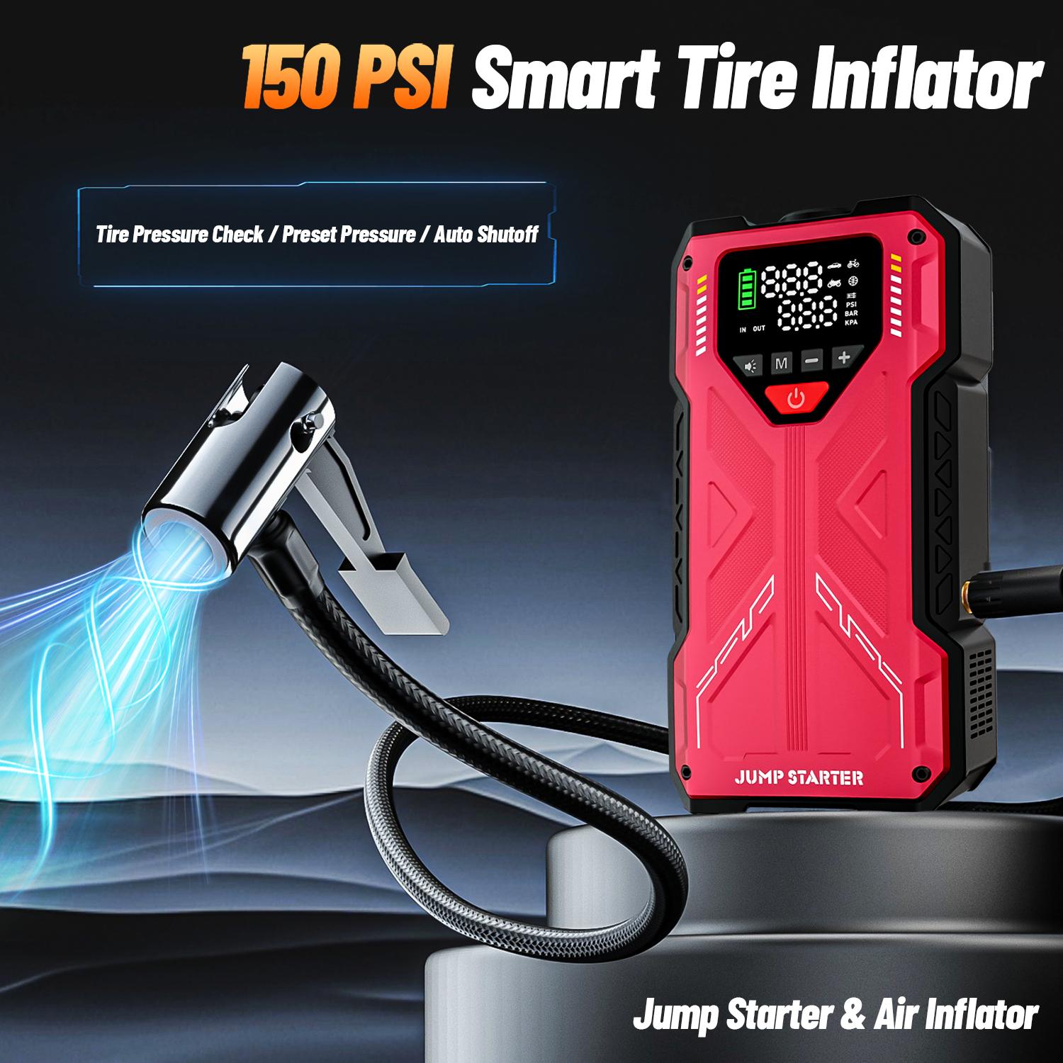 12000mAh Portable Jump starterwith Air Compressor, 150PSl, 12VCar Battery Jump Box, 10L Gas & 8.0LDiesel Engines, Wireless, SafeClamps for Easy Use Auto Accessories 12000mAh Portable Jump starterwith Air Compressor, 150PSl, 12VCar Battery Jump Box, 10L Gas & 8.0LDiesel Engines, Wireless, SafeClamps for Easy Use Auto Accessories