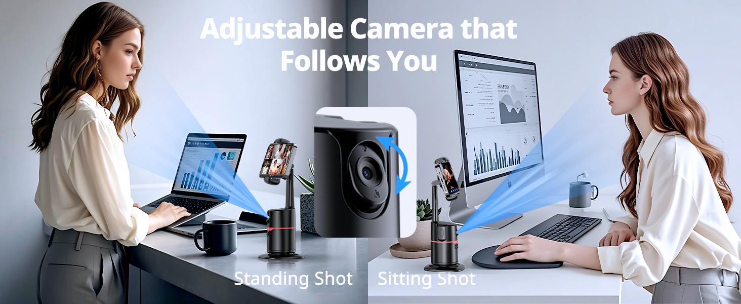 UBeesize 360° Auto Face Tracking Tripod with Light & Remote, Portable Desk Stand with Gesture Control, No App Needed for iPhone, TikTok Live Streaming & Vlogging