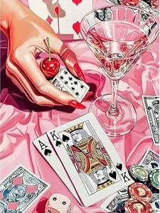 1/3/6/12-Pack 5D Diamond Painting Kit, Retro Pink Casino Night with Playing Cards & Cocktail, DIY Glam Art Craft with Cherries & Dice for Adults, Trendy Home Decor