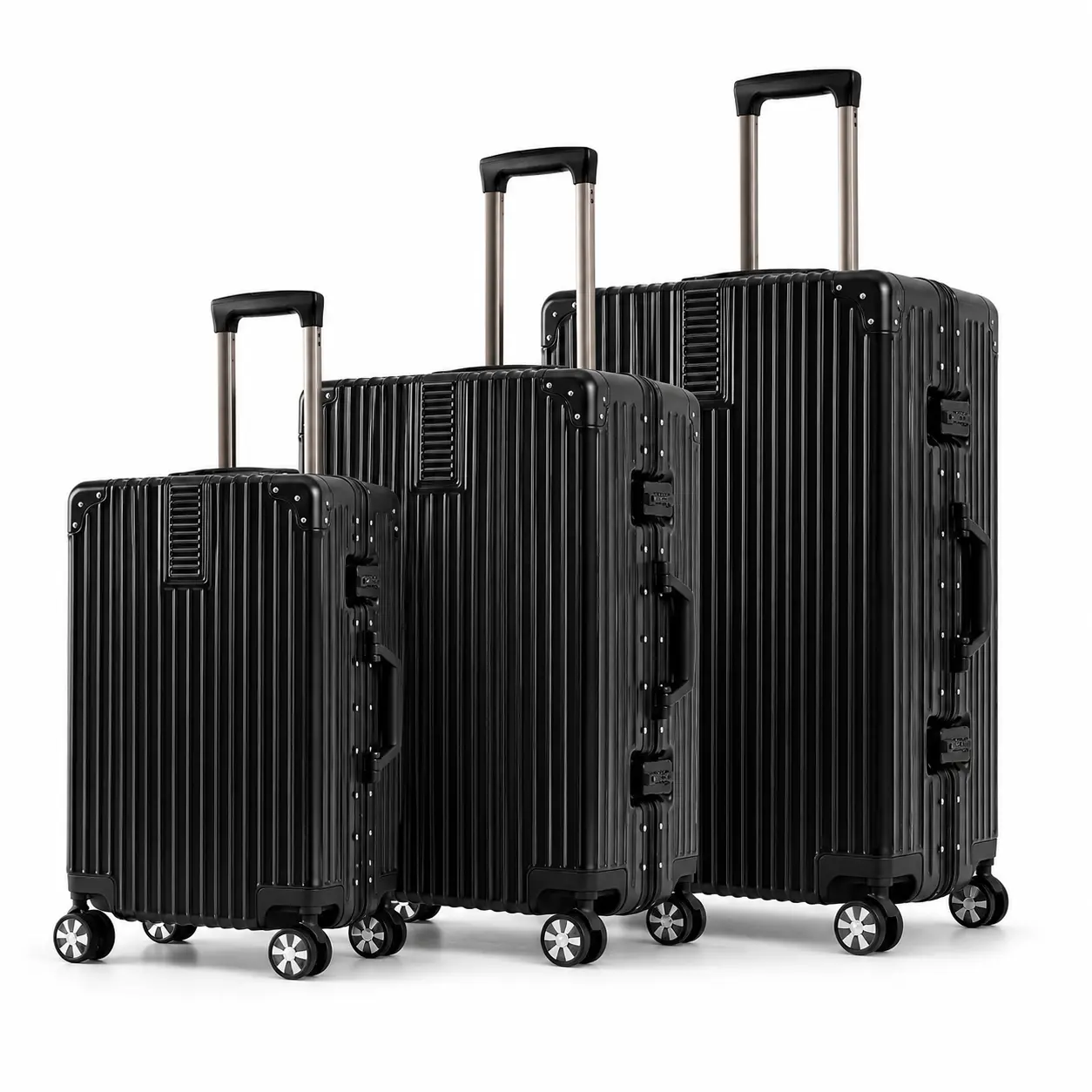 3-Piece Aluminum Frame Zipperless Buckle Hardsided Spinner Luggage Set with TSA Lock, 20/24/28in Carry-On Bags & Checked Luggage for International Travel, Durable PC, Hands-Free (Ideal for Dads) sohochic