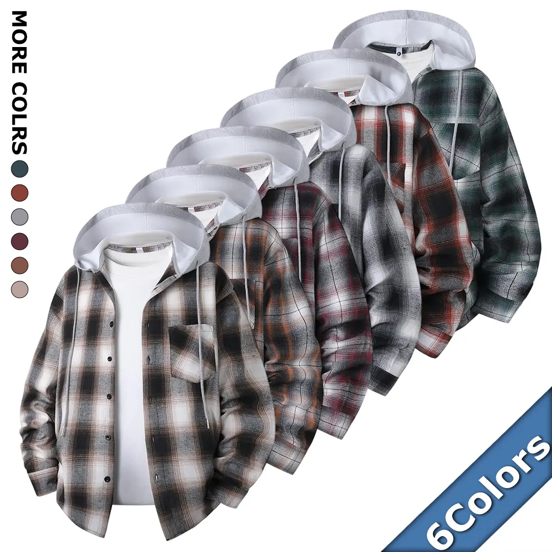 Men's Checked Hooded Button-Down Shacket - Long Sleeve Casual Top, Polyester Menswear Outerwear summerwins2026Men's Plaid Essentials Hoodie coat Streetwear Man Casual Tops Long Sleeve Menswear Soft Fabric fall outfits，outfits men， Sweatshirts Fashion