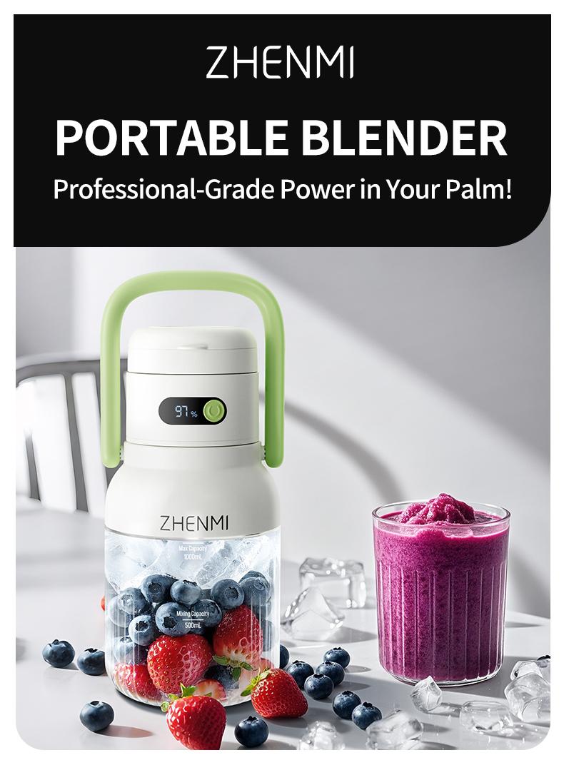 [Live] ZHENMI BPA-Free Cordless Portable Blender, 33oz. Portable Ice Crushing Juicer-for Shakes & Smoothies, 12 Stainless Blades, 2 Leakproof-Lids & Straw, USB Rechargeable Smoothie Blender