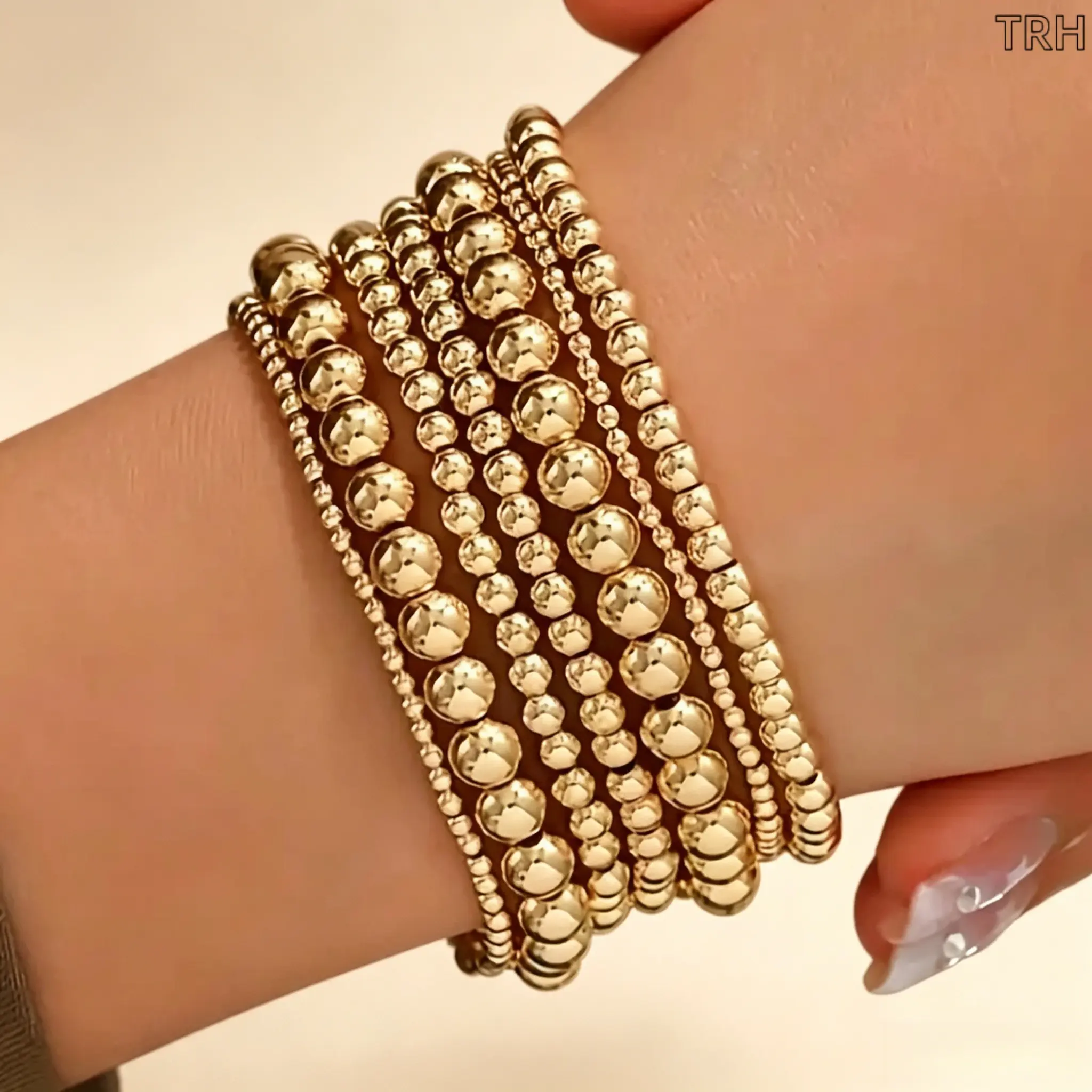14Pcs Gold Toned Bracelet Set, Boho Stackable Beaded Mix Bracelets for Women, Comfortable Stretch Gold Toned Bangle Jewelry for Birthday, Fashion Bracelet