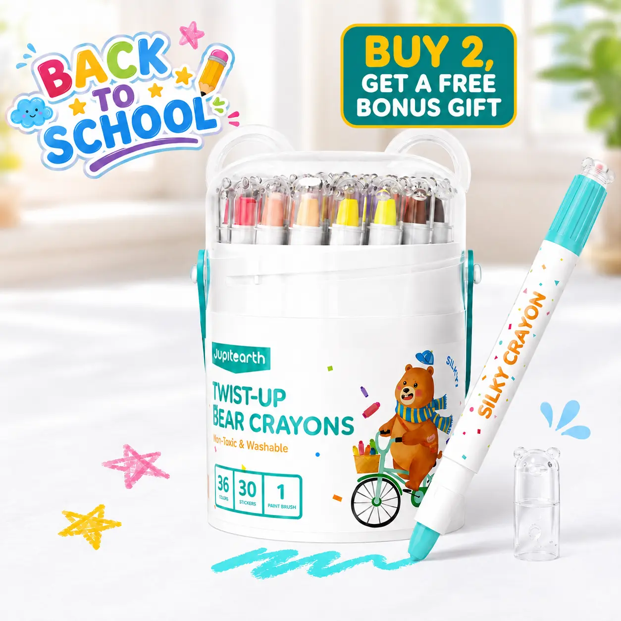 JUPITEARTH 48-Color Bear-Shaped Ultra-Silky Crayons for Toddlers, Easy-Grip Washable Twistable Crayons with Smooth Oil Pastel Texture, Kids Art & Craft Supplies for Fine Motor Skills and Back to School Shopping,back to school,back to school haul
