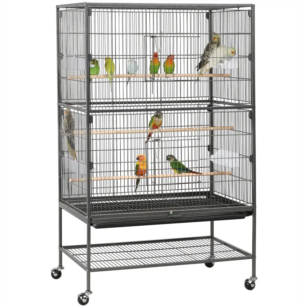 【Heavy Duty】Yaheetech 35“/40"/52″/53.5"/61"/63"/64" H Large Parrot Cage Rolling Metal Bird Cage for Lovebird Cockatoo Conure with 3 Perches & 4 Feeders & Extra Shelf Portable Moving