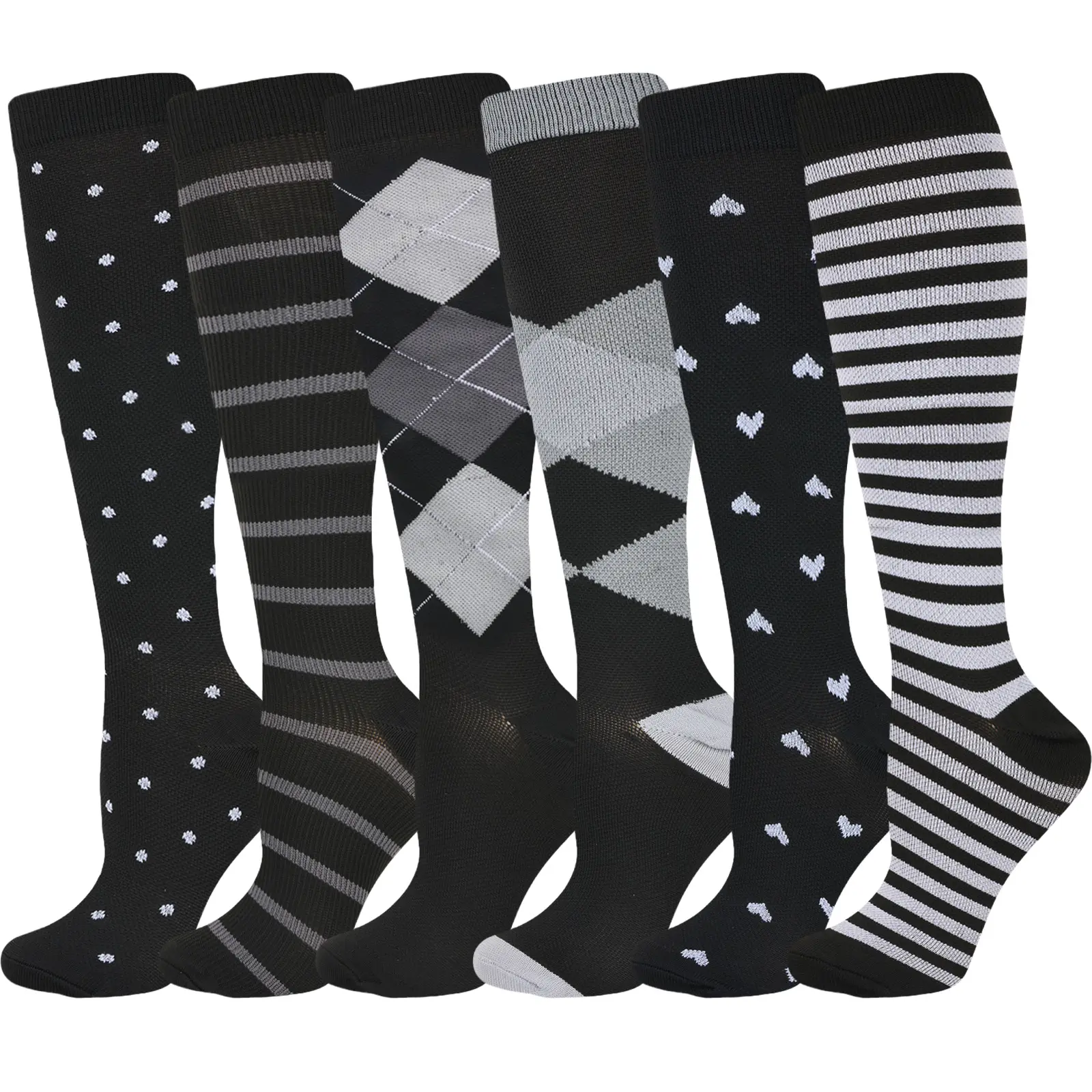 6 Pairs Compression Socks for Men & Women| Breathable, Quick-Dry, Anti-Odor Calf Support for Running, Hiking, Gym, Yoga & Everyday Comfort| Stylish & Durable Design for Sports & Daily Use