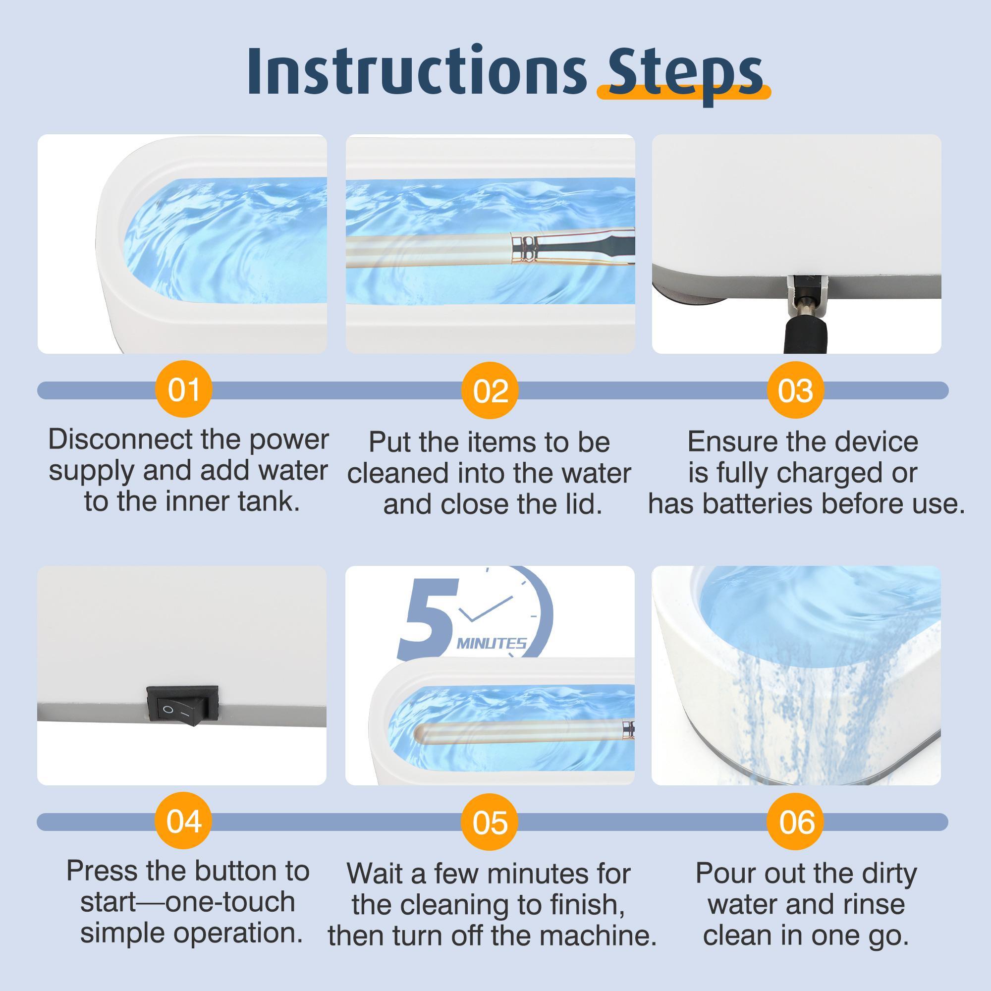 Ultrasonic Jewelry Cleaner: 48kHz Ring Cleaner, 24W Sonic Cleaner, suitable for jewelry, eyewear, ring clasps, and watch straps. Ideal for home and travel use.