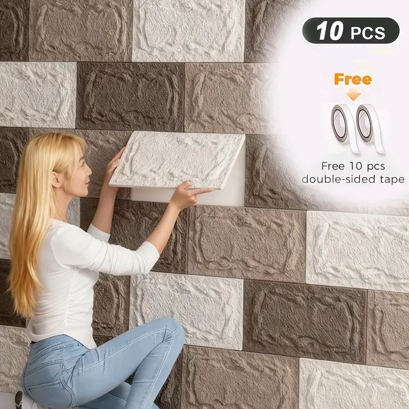 3D Adhesive Stone Wall Panels, 5/10pcs, 10mm Thick PU Wall Boards, Wallboard, Inner Wall Decoration, Interior Wall Decoration, Faux Stone Wall Panels, Complex Fashionable 3D Wall Decor, Peel And Stick Panels For Walls, Decorative Wall Panels