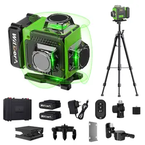 Wildora  16-Line Green Laser Level, 4x360° Self-Leveling with Tripod, 2x 4800mAh Batteries, Remote Control & Hard Case
