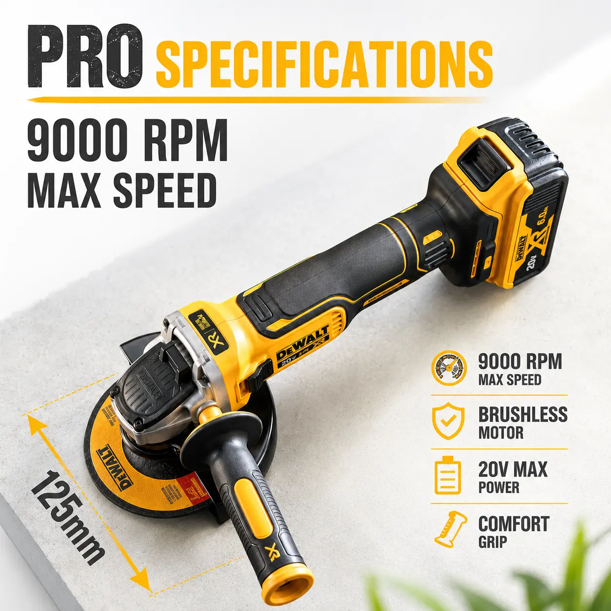 DEWALT DCG405NT 18V Rechargeable Brushless Motor Angle Grinding Machine, 125mm Compact Design Cordless Grinder, 9000RPM, Electronic Kickback Brake, Heavy-Duty Cutting/Sanding for Tight Spots, Tools & Hardware Hand Tool Accessory, Power Angle Grinders, Rec