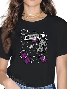 100% Cotton Asexual Cats Planet Ace Pride Flag LGBT Space Women T-Shirt