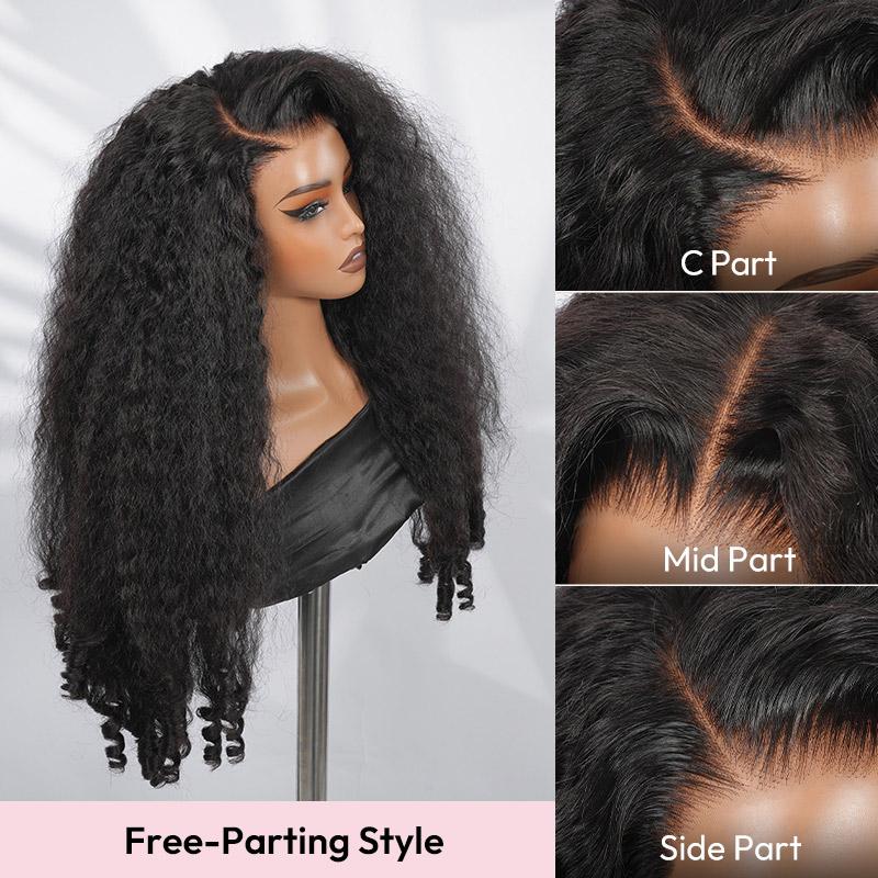 [C-Part Design Wigs] West Kiss 220% Density Glueless Kinky Burmese Curly Right Side Part 7x5 Lace Closure Wigs With Spiral Curls Ends Pre Plucked Hairline
