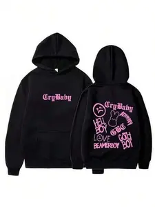 Autumn And Winter Warm Hoodies Lil Emo Rap Peep Hip Hop Printed Sportswear Fashion Street Wear Men's And Women's Warm Hoodies-Graffiti-Inspired Graphic Hoodie - Men's Loose Fit Urban Fashion Statement