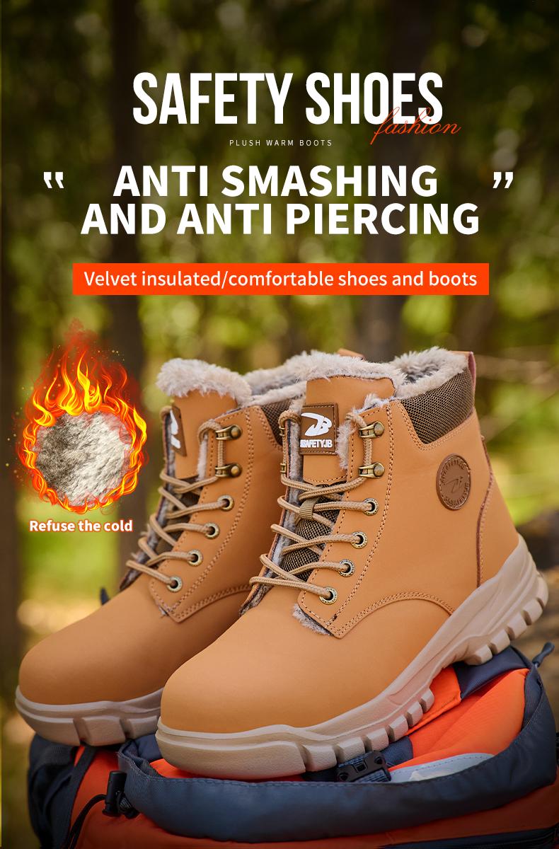 Rotating Buckle Shoelace Work Shoes Waterproof Wear-Resistant Warmth Insulated Anti-Puncture Anti-Smash Steel Toe Safety Shoes