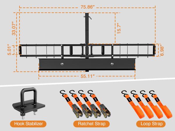 Nilight Motorcycle Hitch Carrier 600LBS, Heavy Duty Dirt Bike Hitch Hauler with 55.11" Longer Ramp, Hitch Pin, Tie-Down Strap and Hitch Tightener, 2" Receiver, 5" Wide Tire