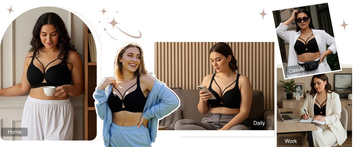 WMBras Women Seamless Push Up Padding Bras underwire Comfortable 3/4 cup Bra Buttery Soft Deep V Everyday Tshirt Bra