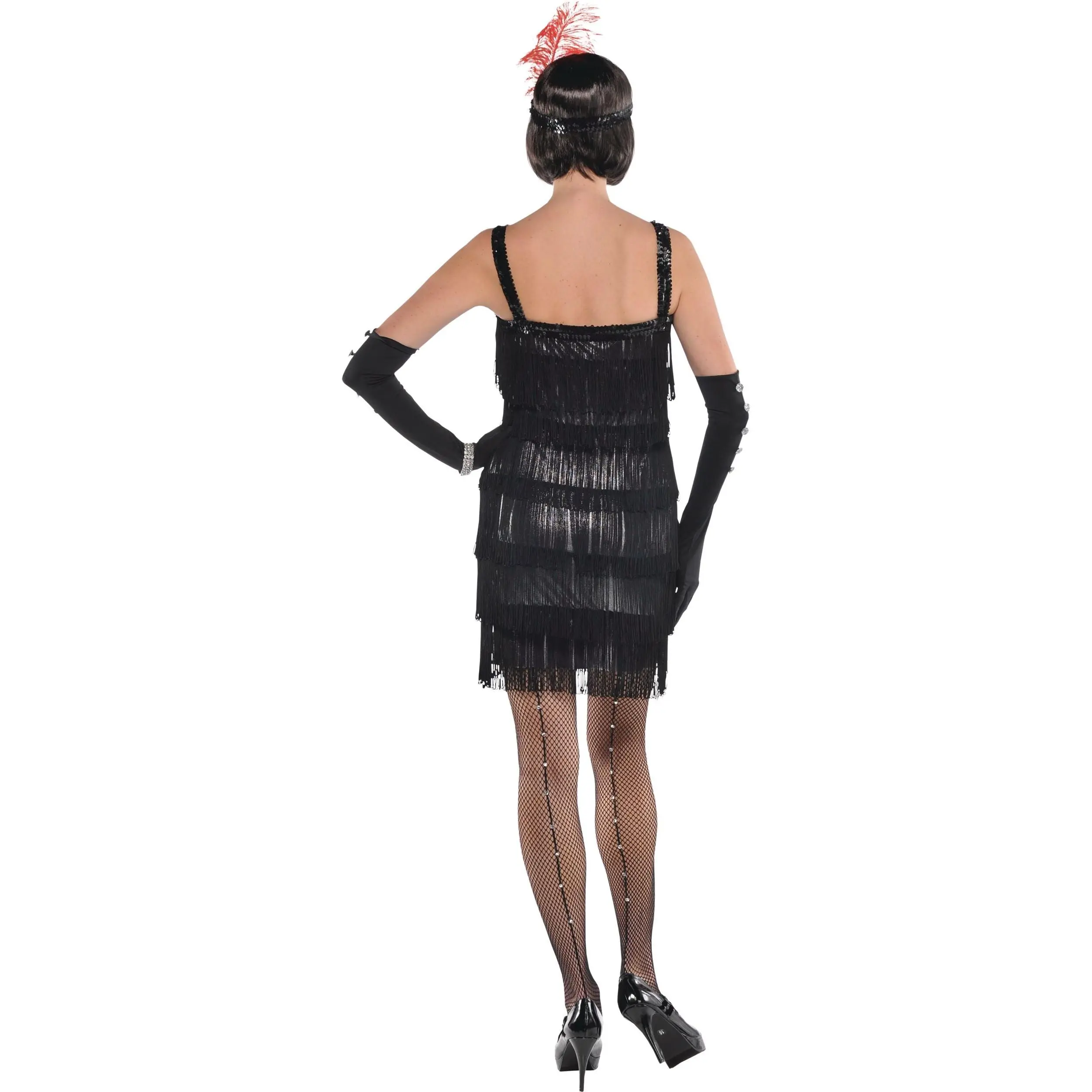 Adult Flashy Flapper Costume with Fringe and Headband