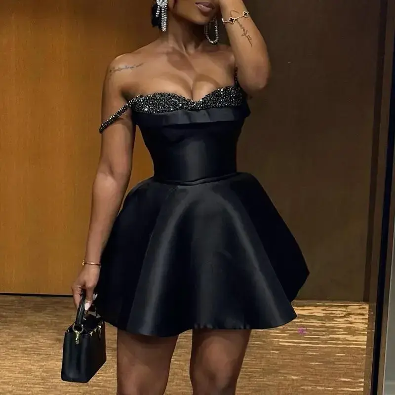 open lace back dress Black Lace Mini Homecoming Dresses Spaghetti Strap Short Cocktail Party Dress ARD1599