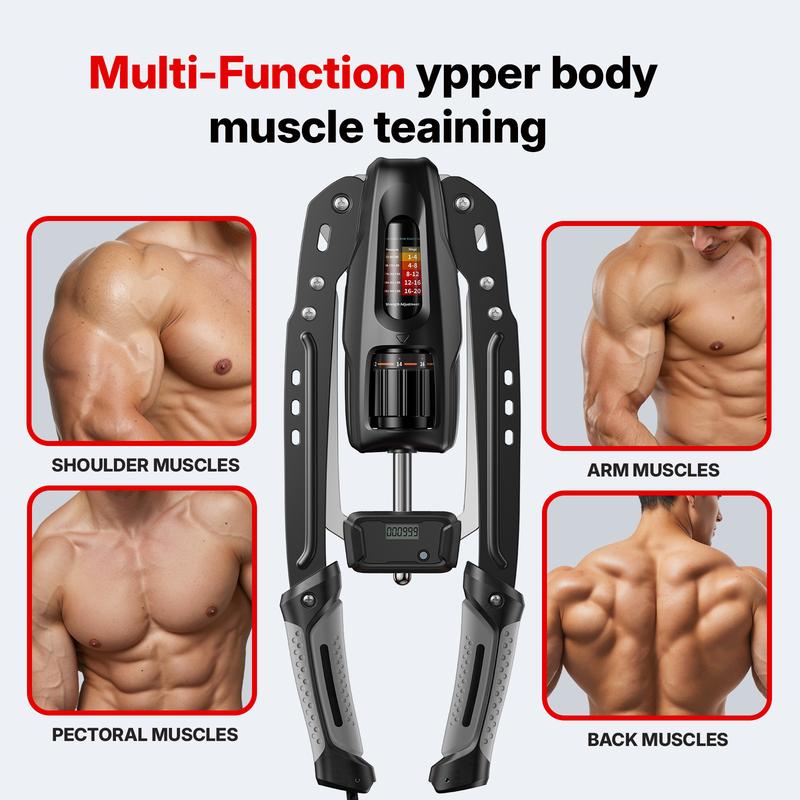 Merach Hydraulic Arm Trainer with Counter, 22-440lbs Adjustable Chest Expander for Home Gym, Arm & Shoulder Strength Training Equipment