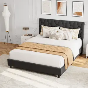 Queen Bed Frame with Upholstered Headboard,Upholstered Bed Frame,Heavy-Duty Platform Bed Frame with Adjustable Headboard,Strong Wood Slat Support
