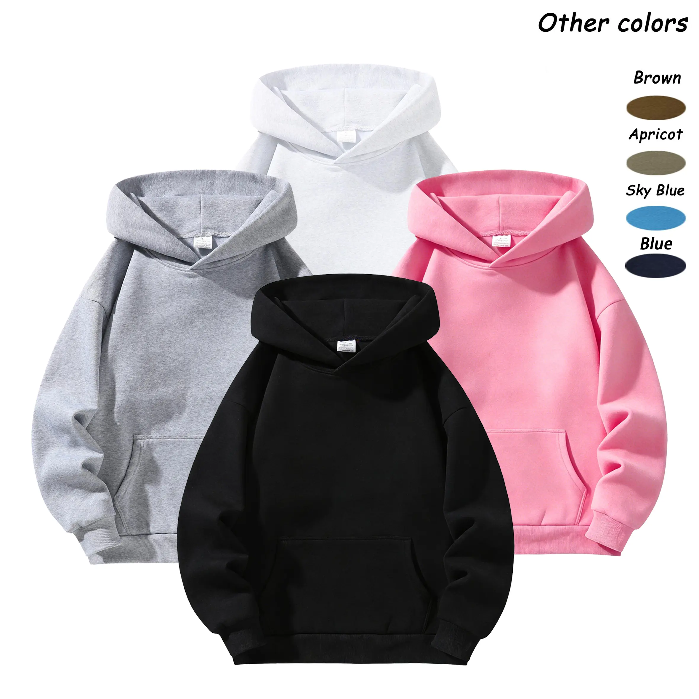 Men’s Solid-Color Terry Knit Basic Pullover Hoodie Sweatshirt - Relaxed Drop-Shoulder, Kangaroo Pocket, Multi-Color Options, Casual American Style for Everyday Wear & Commuting, Versatile Layering or Standalone Top
