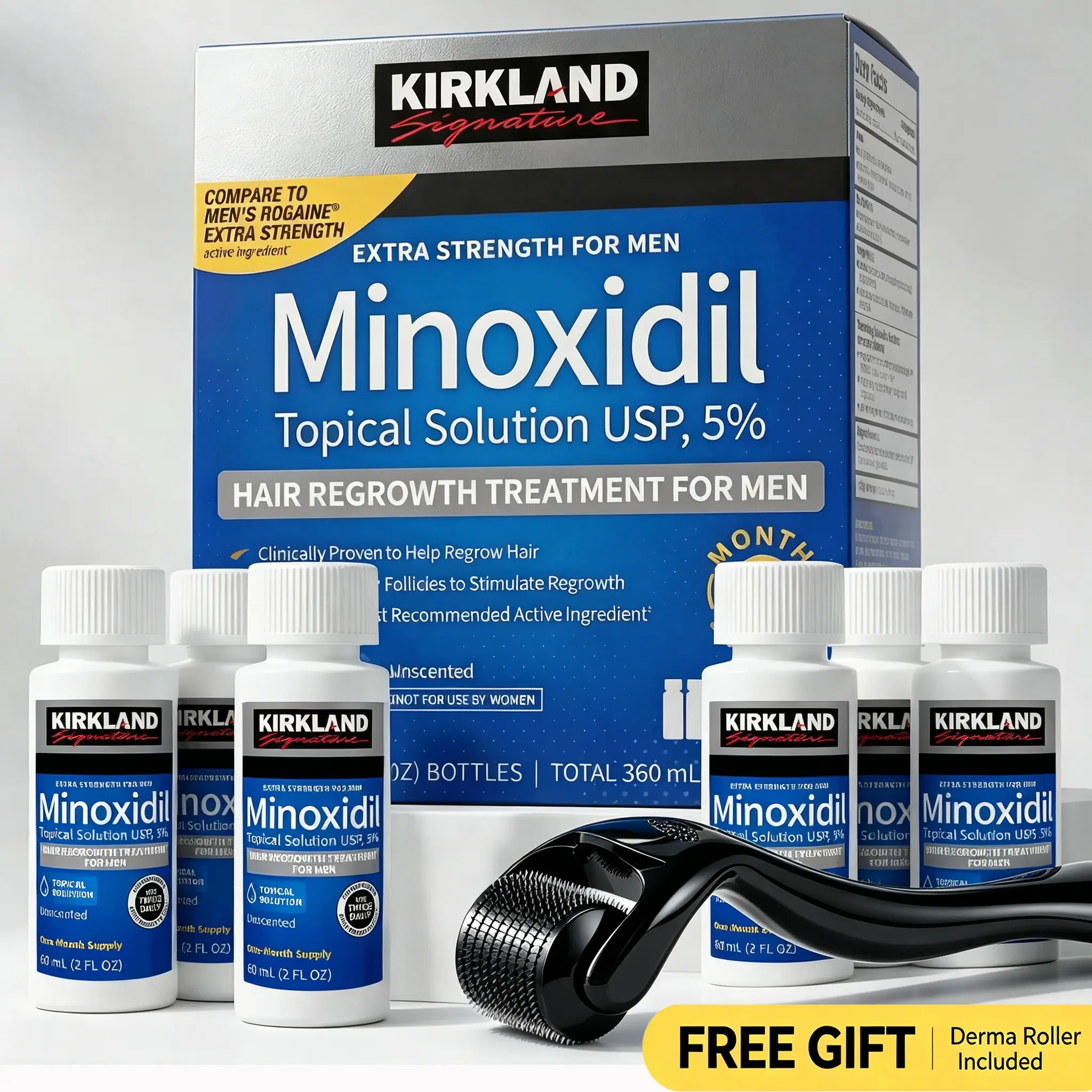 Hair & Beard Growth Kit with Minoxidil & Derma Roller, Scalp Stimulator Treatment for Thicker, Fuller Hair and Loss Prevention, Hair Growth Products
