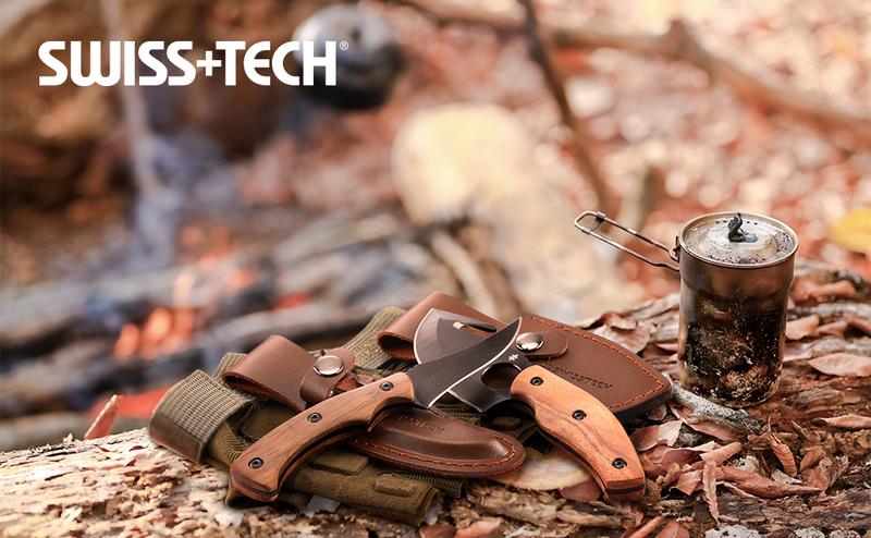 #JumpstartSale Swiss+Tech 2 Pack Fixed Blade Hunting Knife Set, 6-1/2" Skinning Knife and 7” Gut Hook Knife, Hickory Handle&Full-Tang, Perfect for Field Dressing, Deer Hunting, Fishing, Camping, Survival