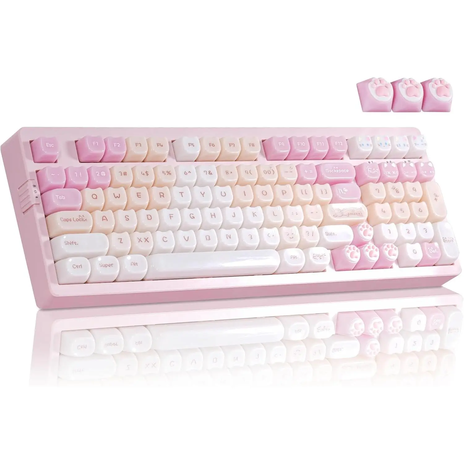 ZORNHER ZH980 95% Layout Pink Creamy Keyboard with Number Pad, Kawaii Kitty & Jelly Ceramic Keycaps, Customizable 3 Pin Switches, Ergonomic Adjustable Transparent Keys, Built in Macros, 22 RGB Modes, Back to School Gaming Computer Accessory, Gaming Keyboa