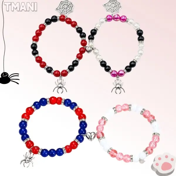 [Buy 1 Get 2] Spider Matching Friendship Bracelets for Couples Magnetic Spider & Kitty Matching Bracelets for 2 GF & BF Valentines Bracelets Jewelry Gifts for BFF Women Men Girls Kids DealsForYourDays