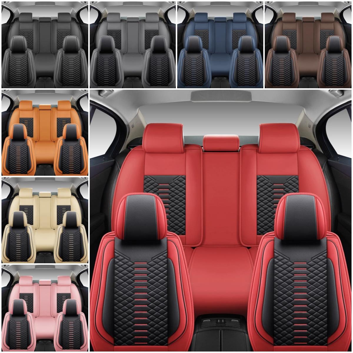 For Chevrolet Silverado GMC Sierra 1500/2500 HD/3500 HD Pickup Truck 2007-2025 Car Seat Covers, Soft Touch Premium Napa PU Leather Full Set Front Rear Seat Cushion Full Surround Design with Storage Bag, Breathable Non-Slip Waterproof Protector Pad Mat