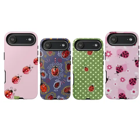 VYD Kawaii Bugs Floral Polka Dot Non-Woven Protective Cellphone Case - Floral Accents Add Charm, Minimal Feminine Cartoon Casing, Accessories for Women, Fits iPhone 17/18/16/16 Plus/15/14/13/12/11 Pro Max, Samsung Galaxy S21-S25 Ultra