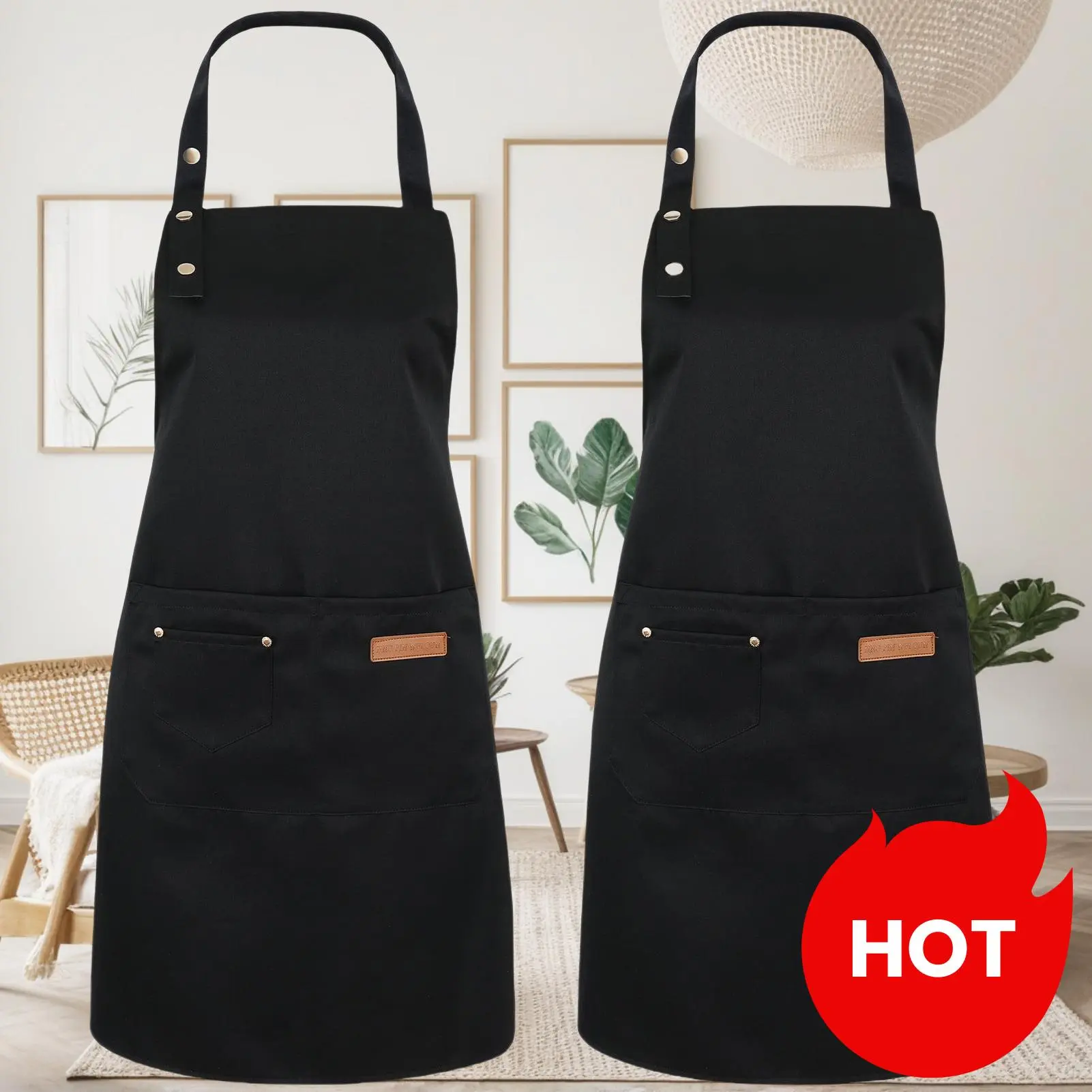 2 Pack Unisex 3-Pocket Work Aprons - Abrasive Resistant, Adjustable, Durable, Easy Clean for Cooking, Baking, 3-Pocket Work Apron, Abrasive Resistant Aprons
