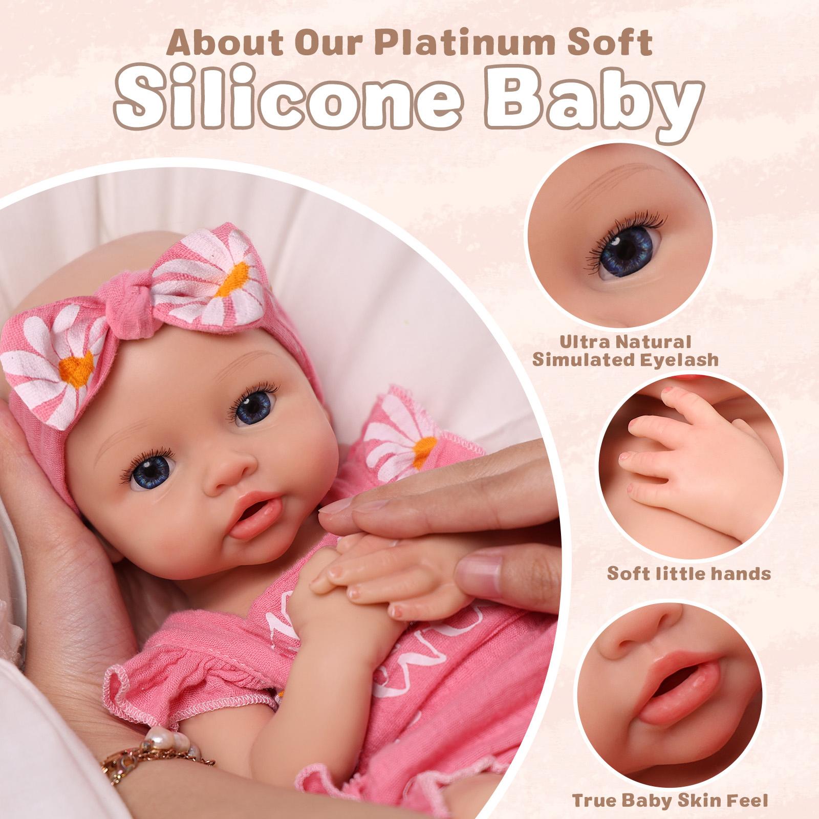 BABESIDE Lifelike Realistic Silicone skin tone Baby Doll Girl 12/16 Inch Reborn Doll with Painted Hair Perfect Companion for Children Parents & Collectors