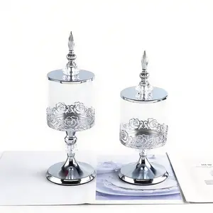 Silver Rose Bouquet Series Candy Jar With Lid,Cookie Jar,2 Pack Decorative Glass Storage Jars Set for Sweets, Coffee, Tea & Home Decor, Table, Cake Stand, Include Large (11×33.5cm) & Small (11×29cm)