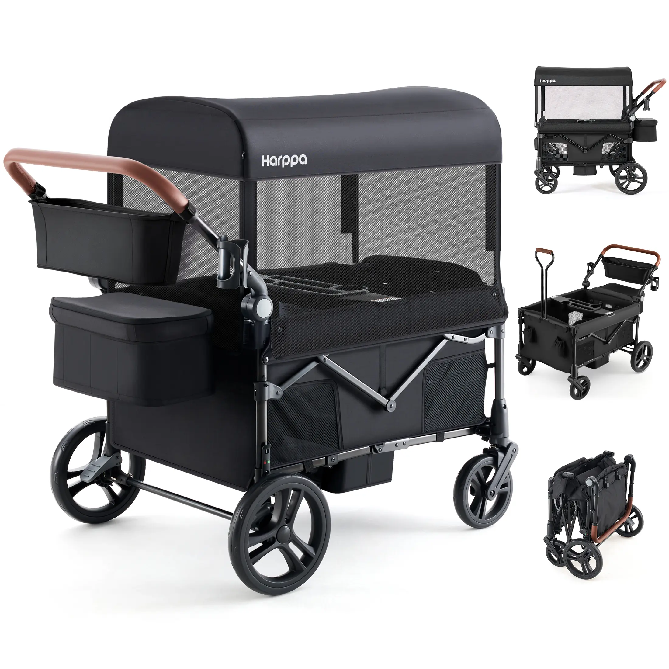 [backtoschool ]HARPPA Baby Stroller Wagon, Lightweight Folding Adjustable 2-Seat/4-Seat Travel Stroller, Canopy, Push-Pull Handle, EVA Foam All-Terrain Wheel, Large Storage, Outdoor/Camping Use, Lightweight Travel Stroller, Adjustable Stroller