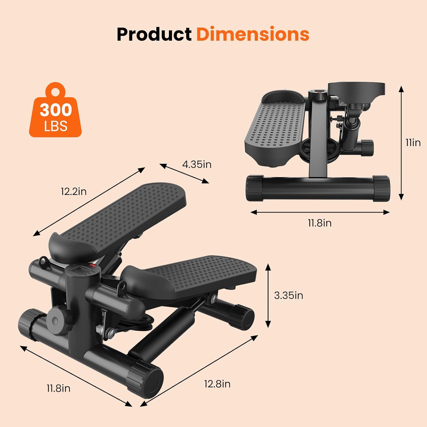 Mini Stepper for Exercise at Home, Stair Step Workout Machine with Resistance Band and Over 300lb Weight Capacity, Optional Twist Motion Mini Stepper with Resistance Bands, Portable Full Body Workout Stepper Machine Adjustable Foot Stepper for Fitness