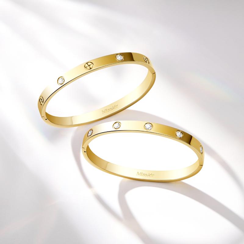 Missair Fashion Rhinestone Decorated Bangle LOVE Bracelet for Women Girls - Elegant Jewellery for Party, Daily Clothing Decor, Birthday Gift