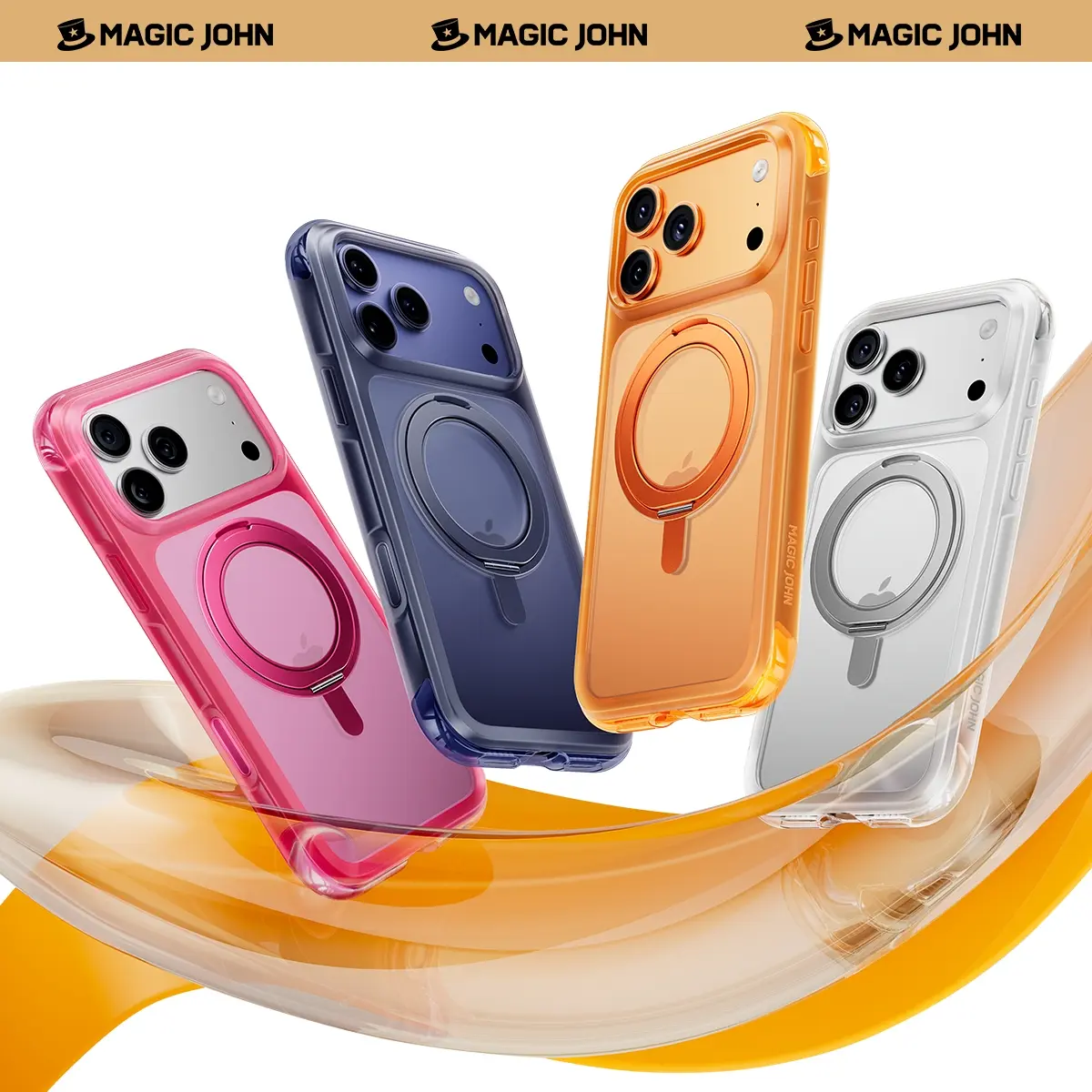 MAGIC JOHN Phone Case for iPhone 17 Pro/Pro Max - MagSafe Phone Accessories, 360° Stand Adjust, Shockproof Air Cushion Protection, Matte Stays Smudge-Free Anti-Fingerprint Mobile Accessories,back to school,back to school haul