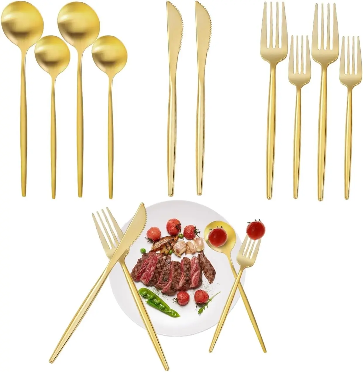 10-Piece Gold Silverware Set Dishwasher Safe Stainless Steel Flatware Set for 2 Luxury Gold Cutlery with Spoons Forks Knives Shiny Kitchen Utensils in Gift Box for Home Restaurant Hotel
