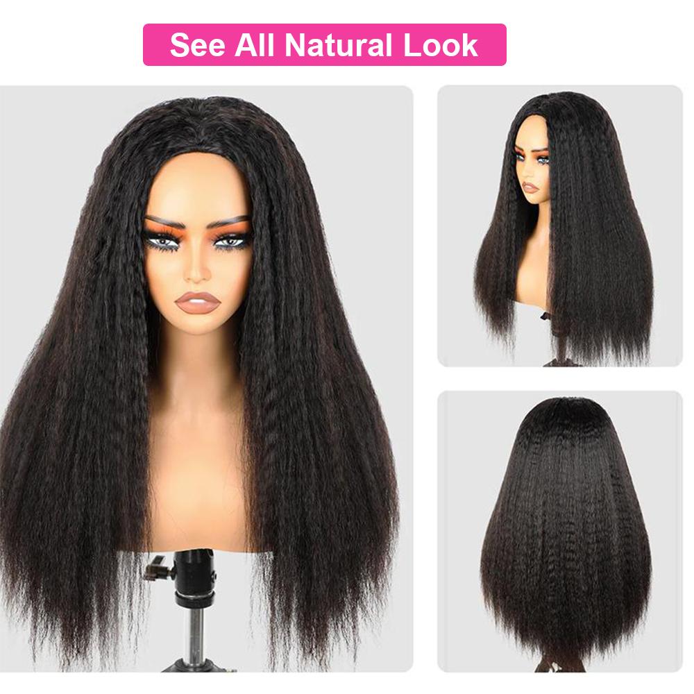 [3 In 1 Half Wig] Midulla Kinky Straight Half Wig with Drawstring Ready to Wear Gluless Wigs Human Hair Seamless Flip Over Wig Beginner Friendly 180% Density SpringStatements