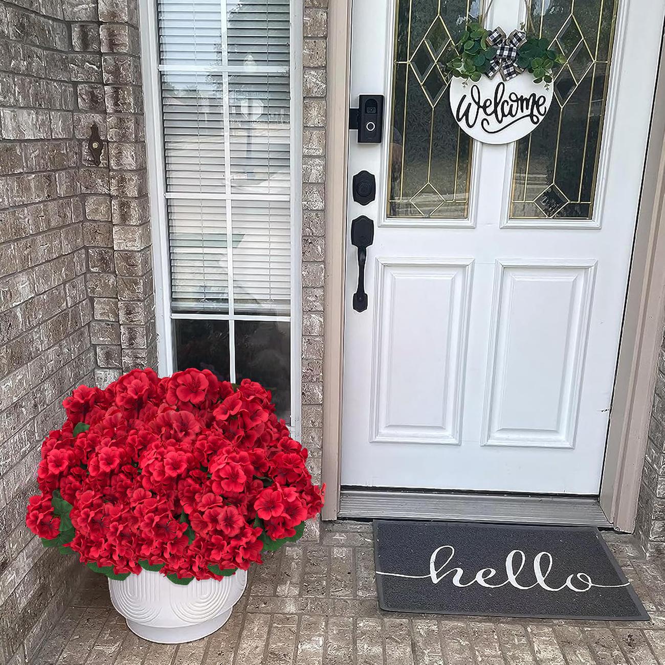 8 bundles of outdoor artificial geraniums, artificial plant UV resistant plastic flowers, used for indoor, outdoor, courtyard, hanging flower pots, porch, window home decoration (8, red)