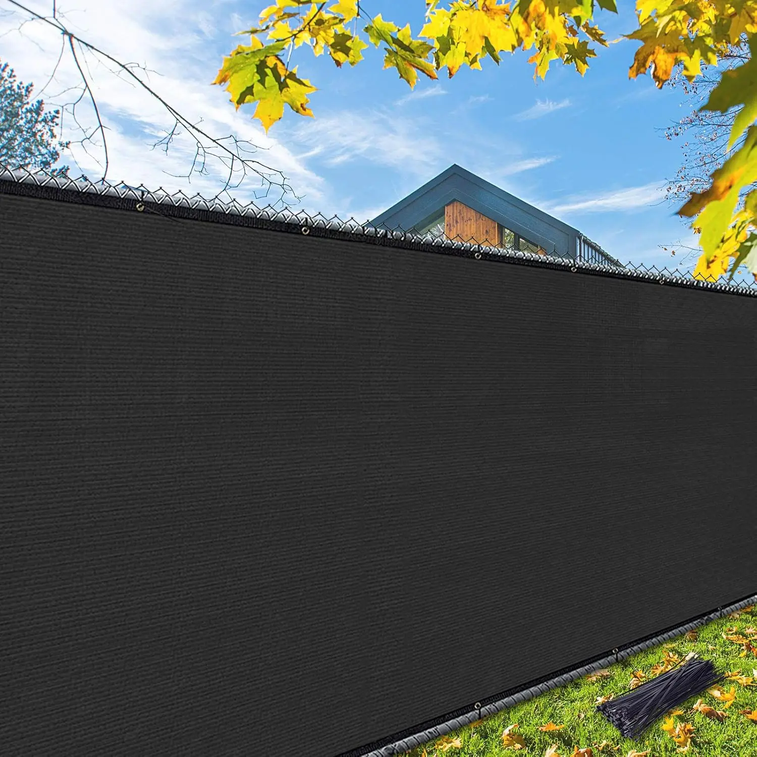 4x50ft Privacy Screen Fence, Outdoor Fencing Panels, Garden Windscreen Mesh Shade Sail Net Barrier, Include Reinforced Bindings and Brass Grommets Cable Zip Ties, Black Cango Gear